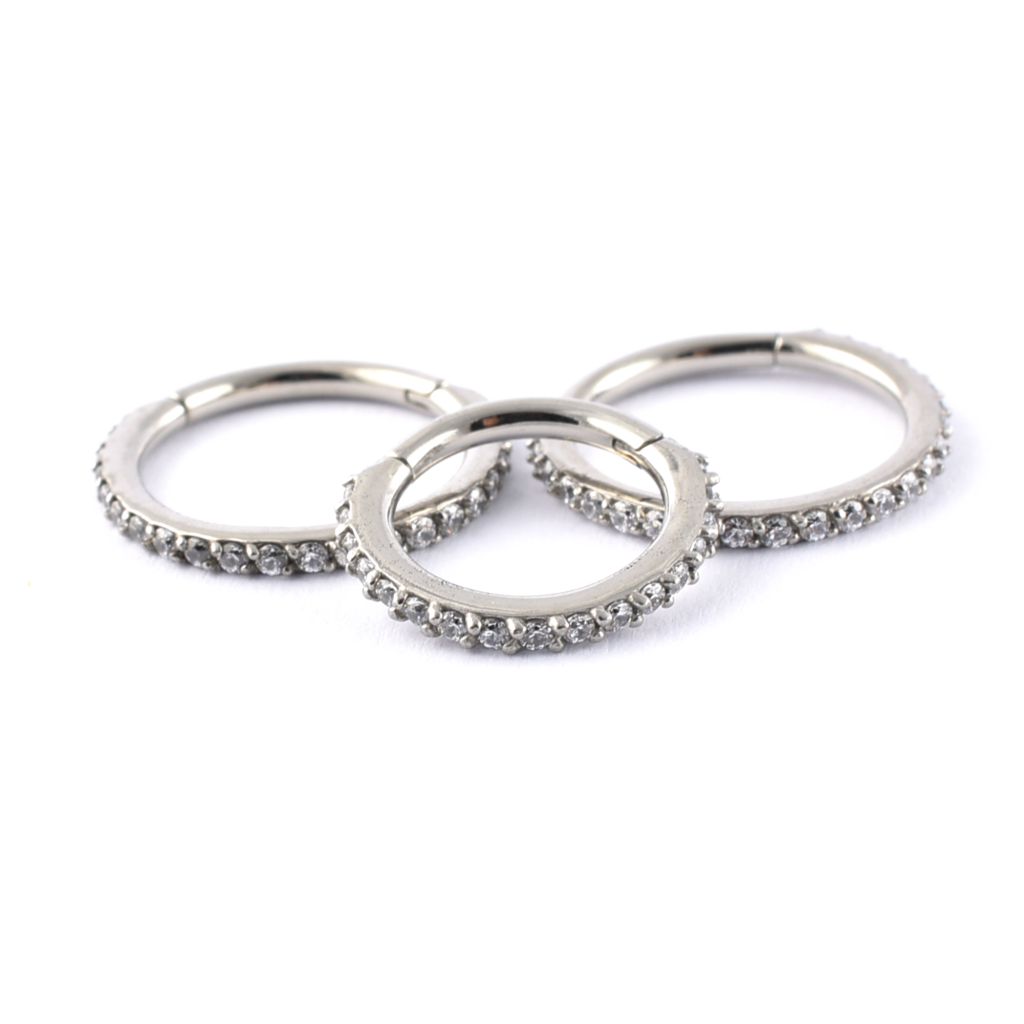 Surgical Steel hinged segment ring with Swarovski gems