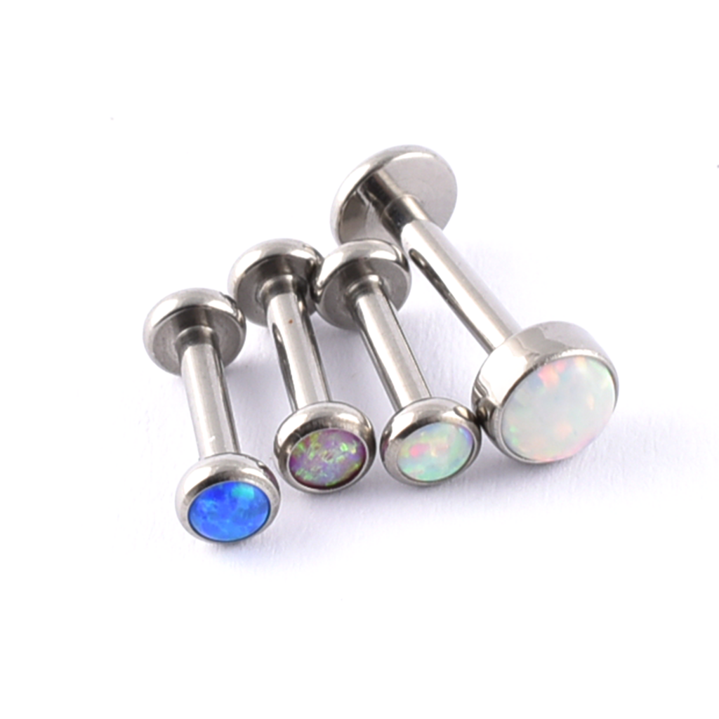 Titanium labret with synthetic opal