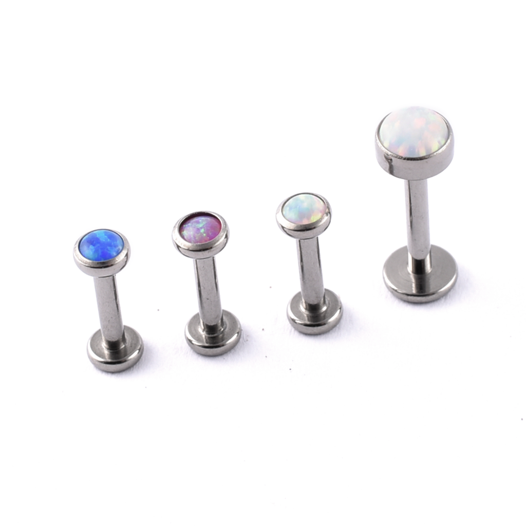 Titanium labret with synthetic opal