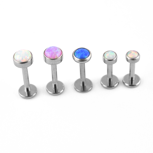Titanium labret with synthetic opal