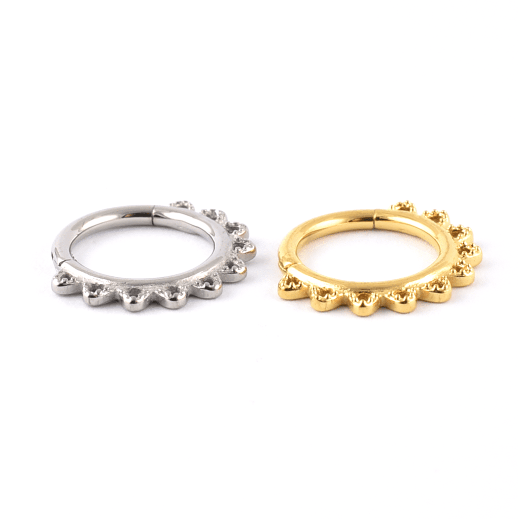 Surgical Steel Hinged Segment Ring with Filigree Design