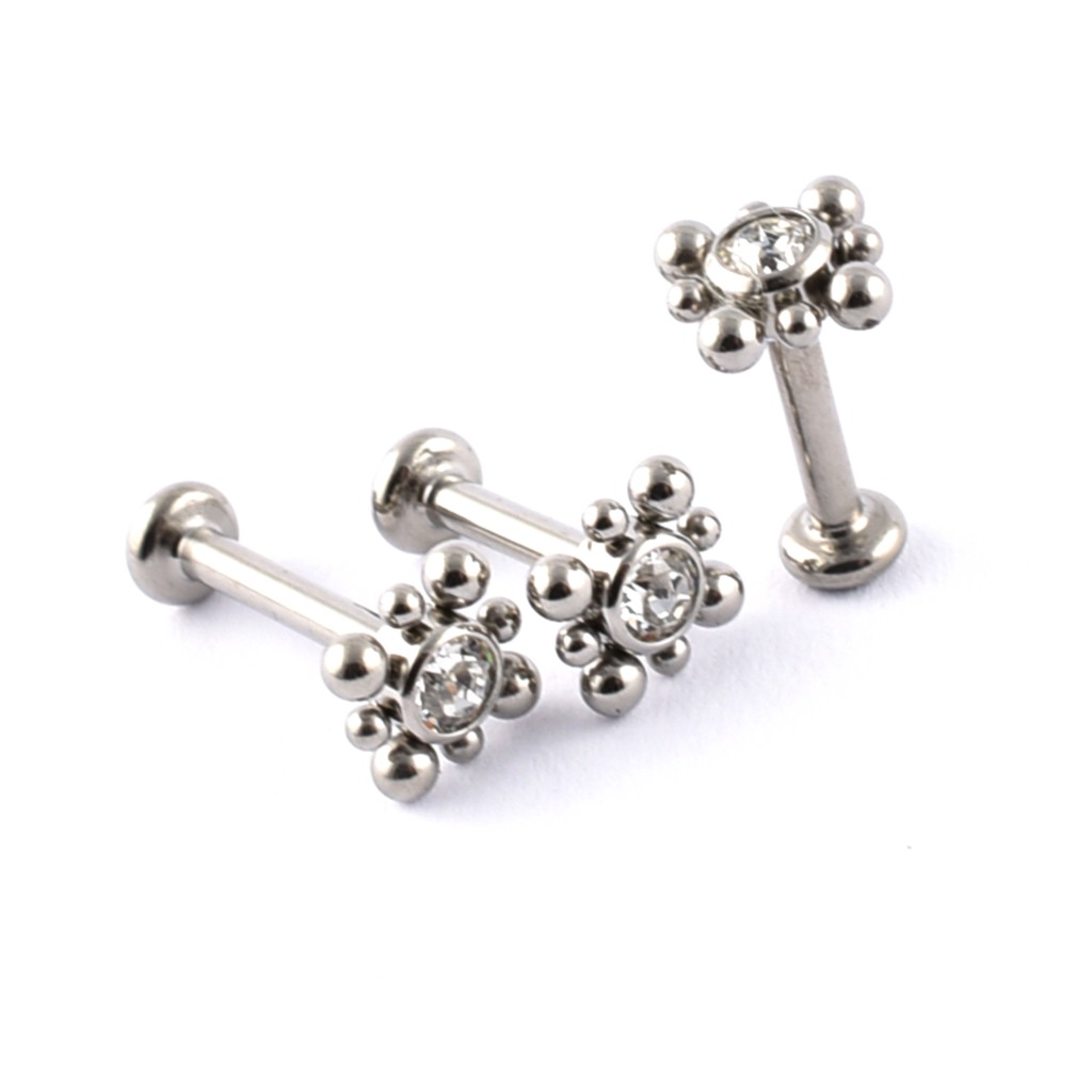 Titanium labret Gem and Beads Square Design