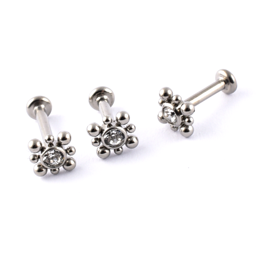 Titanium labret Gem and Beads Square Design