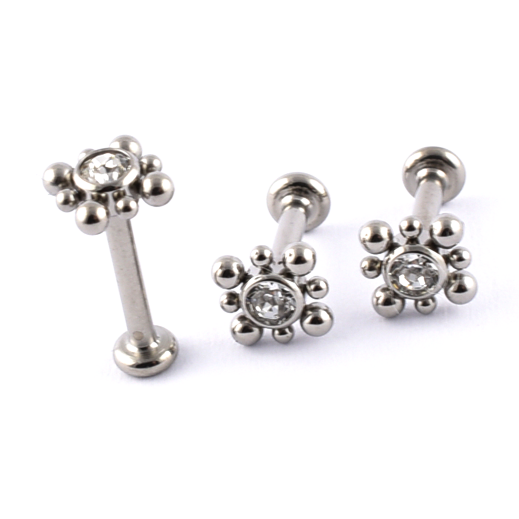 Titanium labret Gem and Beads Square Design