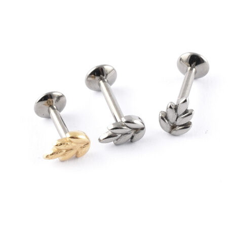 Titanium labret with fern leaf