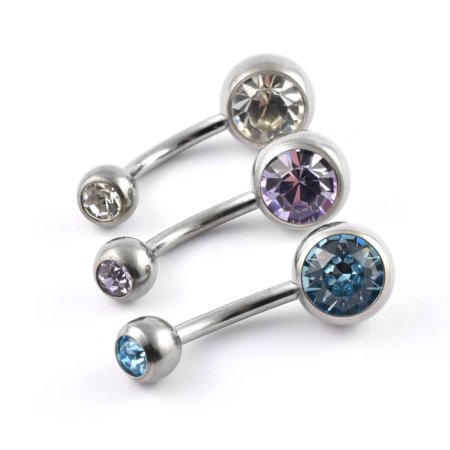 Titanium Belly Bar double gems
