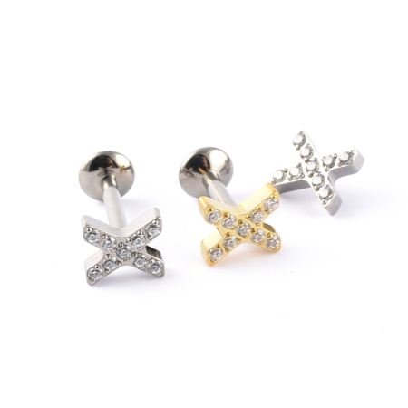 Titanium Labret Criss Cross with Gems
