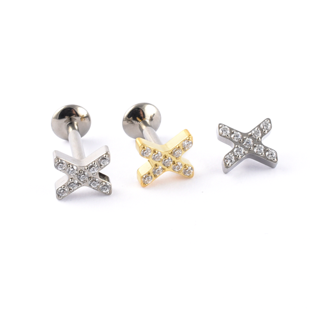 Titanium Labret Criss Cross with Gems