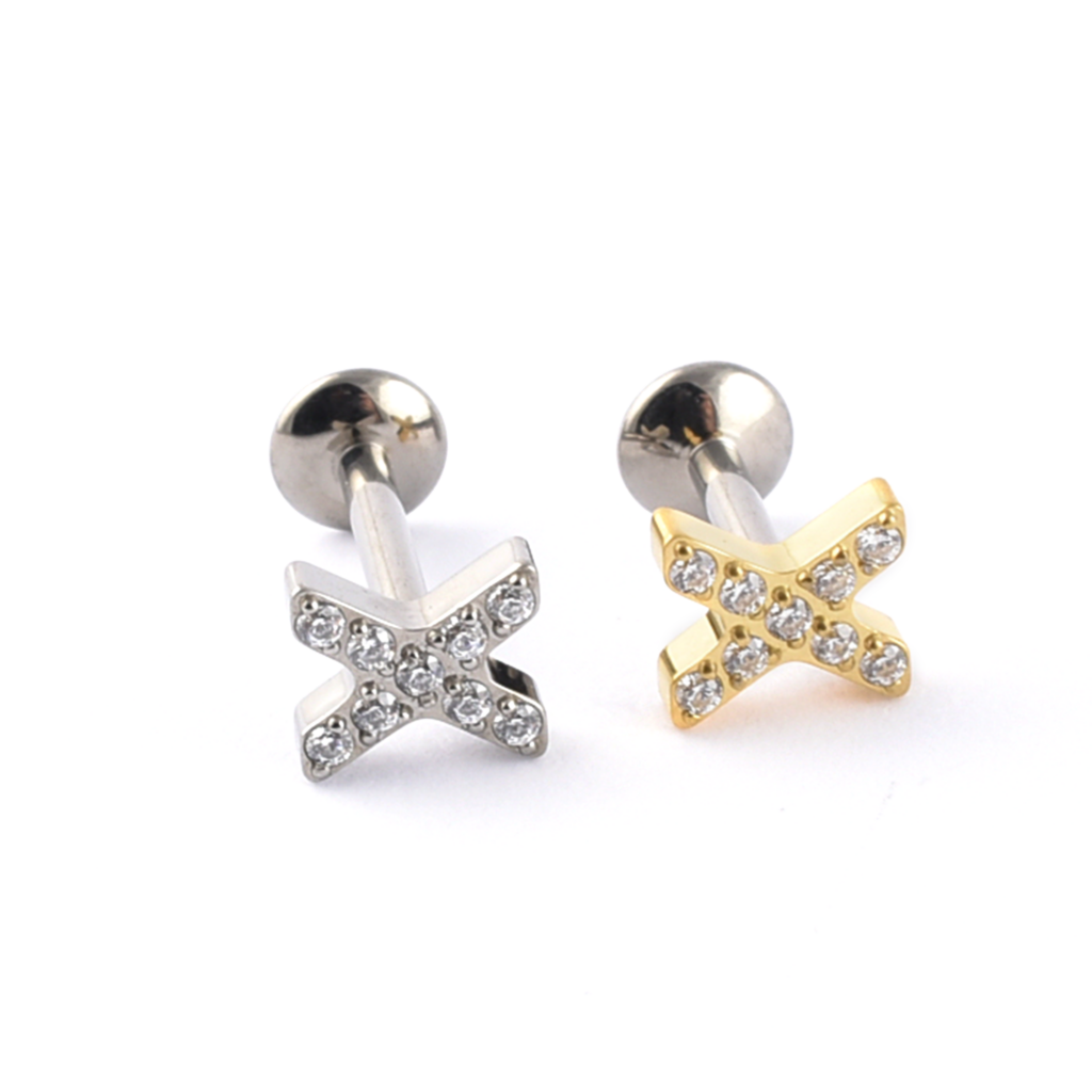 Titanium Labret Criss Cross with Gems