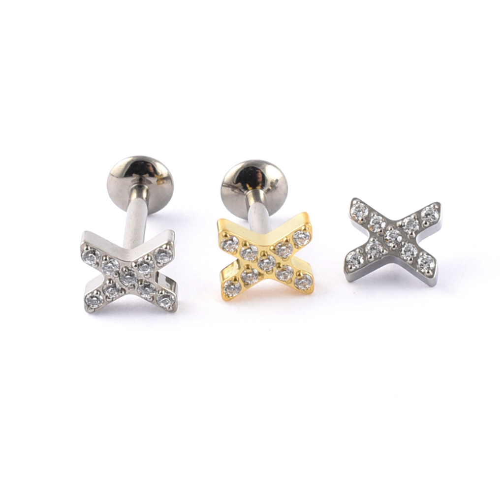 Titanium Labret Criss Cross with Gems