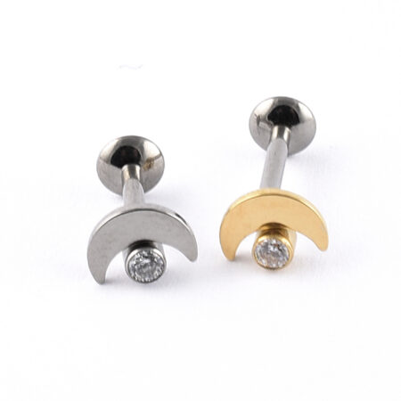 Titanium Labret Crescent Moon & Gem
