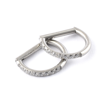 Titanium Half pave-set D shaped Ring