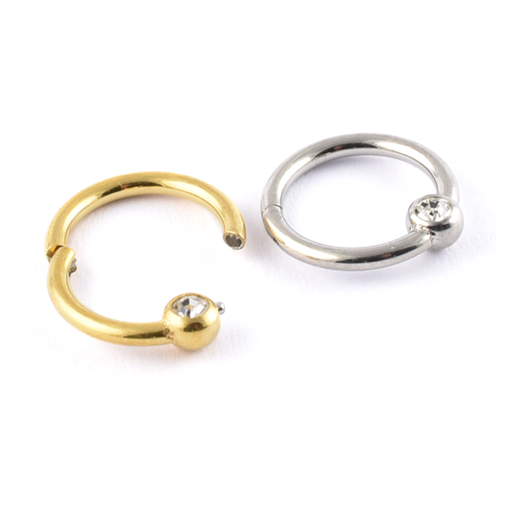 Surgical Steel Hinged Segment Ring (BCR) with gem