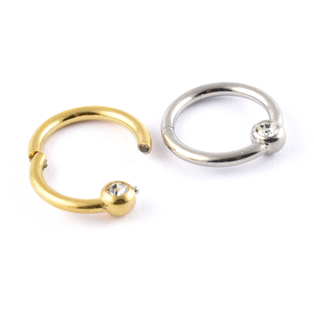 Surgical Steel Hinged Segment Ring (BCR) with gem