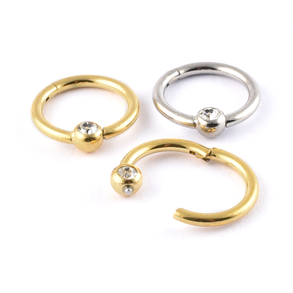 Surgical Steel Hinged Segment Ring (BCR) with gem