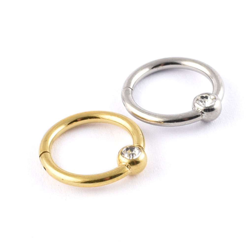 Surgical Steel Hinged Segment Ring (BCR) with gem