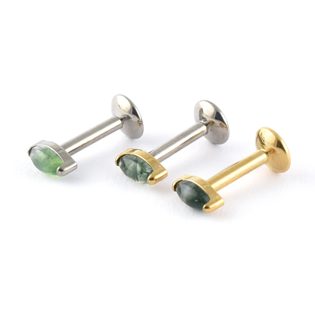 Titanium Labret with Moss Agate Stone
