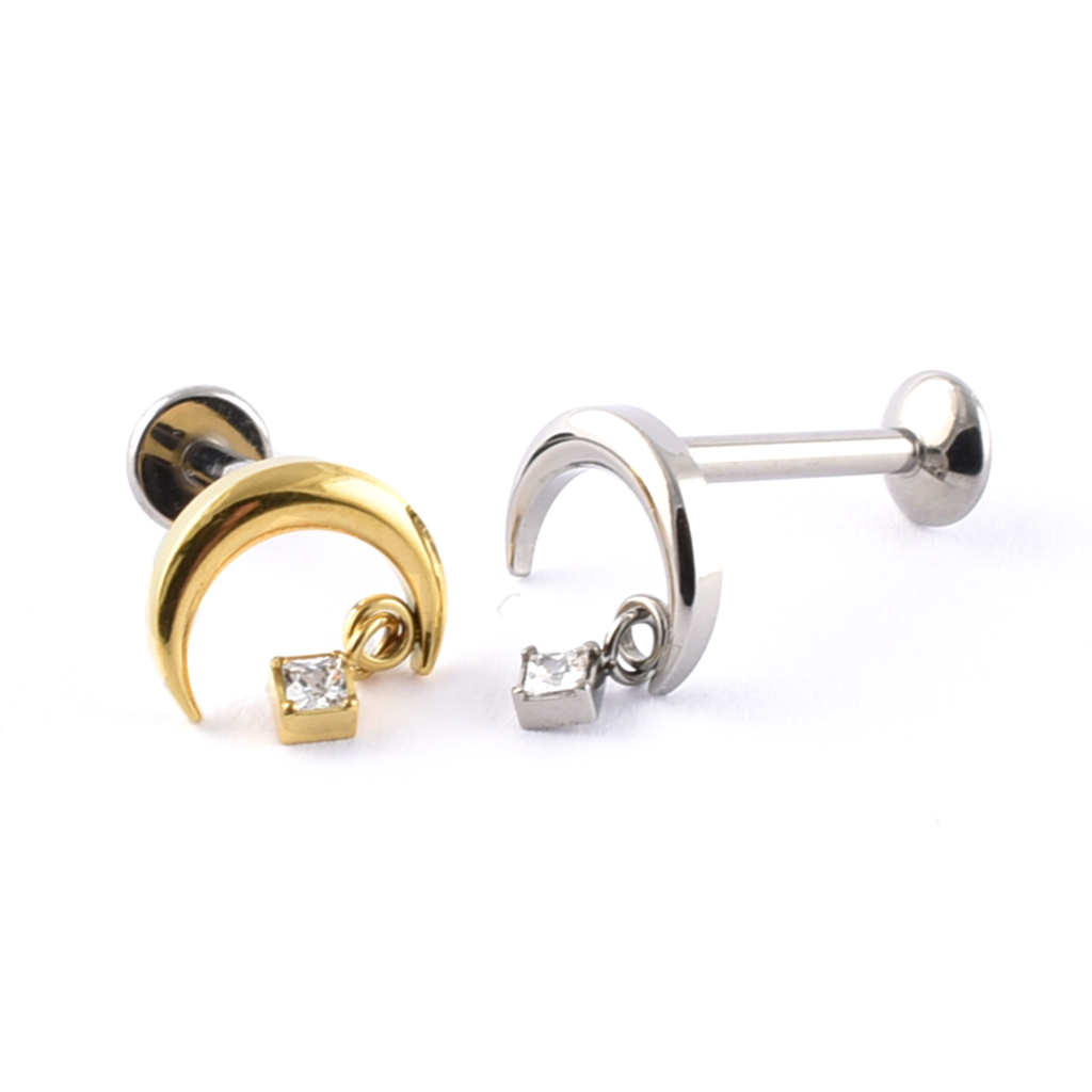 Titanium Labret Crescent Moon/Hanging Gem