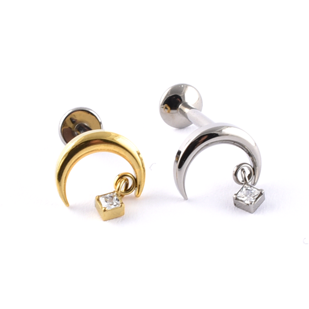 Titanium Labret Crescent Moon/Hanging Gem