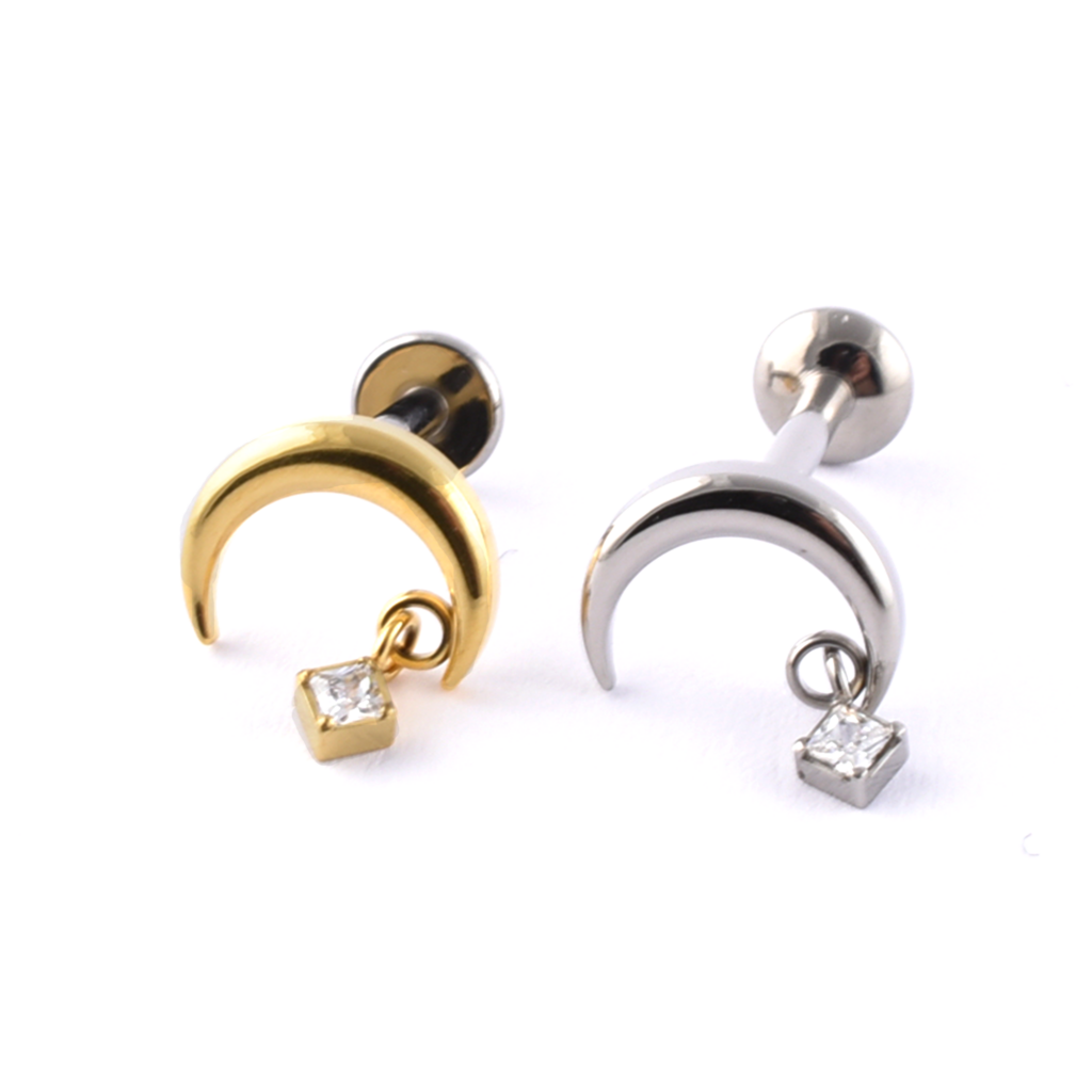 Titanium Labret Crescent Moon/Hanging Gem
