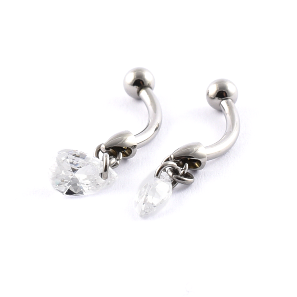 Titanium curved bar with clear hanging gem