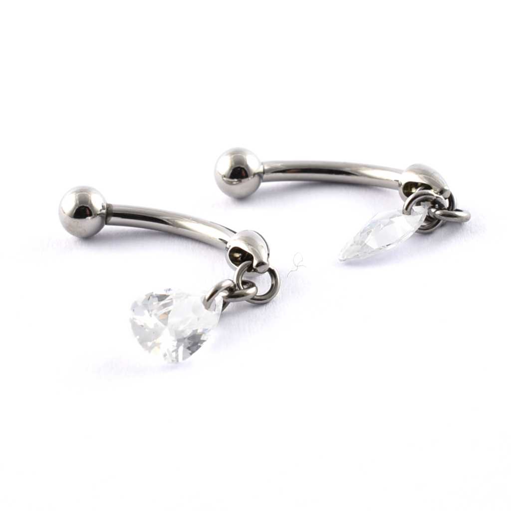Titanium curved bar with clear hanging gem