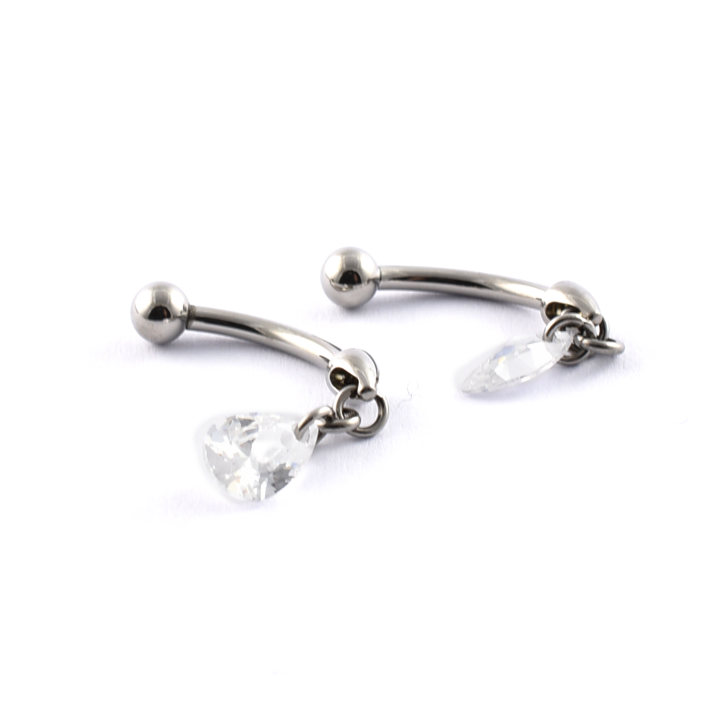 Titanium curved bar with clear hanging gem