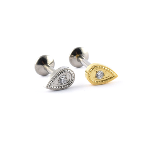 Titanium Labret Teardrop with claw-set Gem