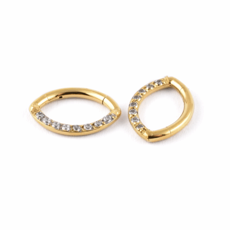 Titanium PVD Gold small Rook Ring with Gems