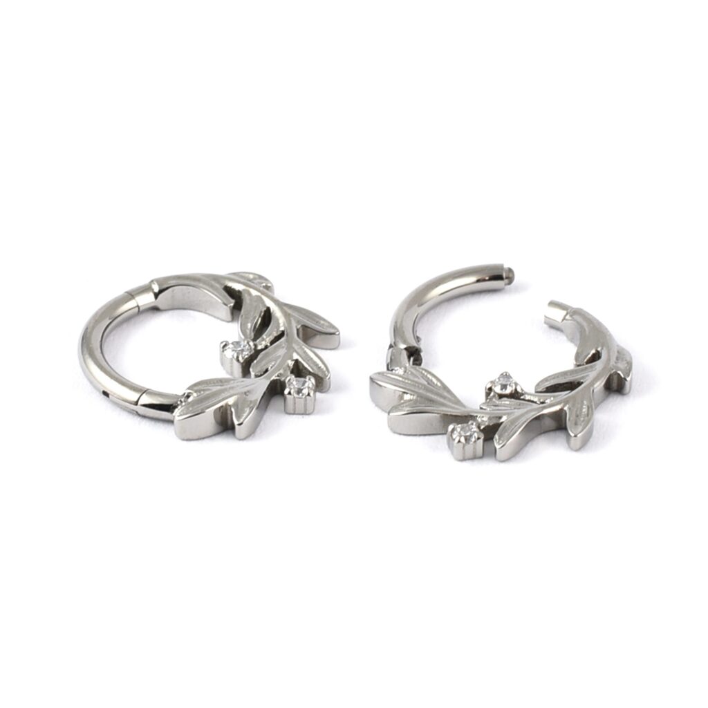 Titanium Hinged Floral Segment ring withgems