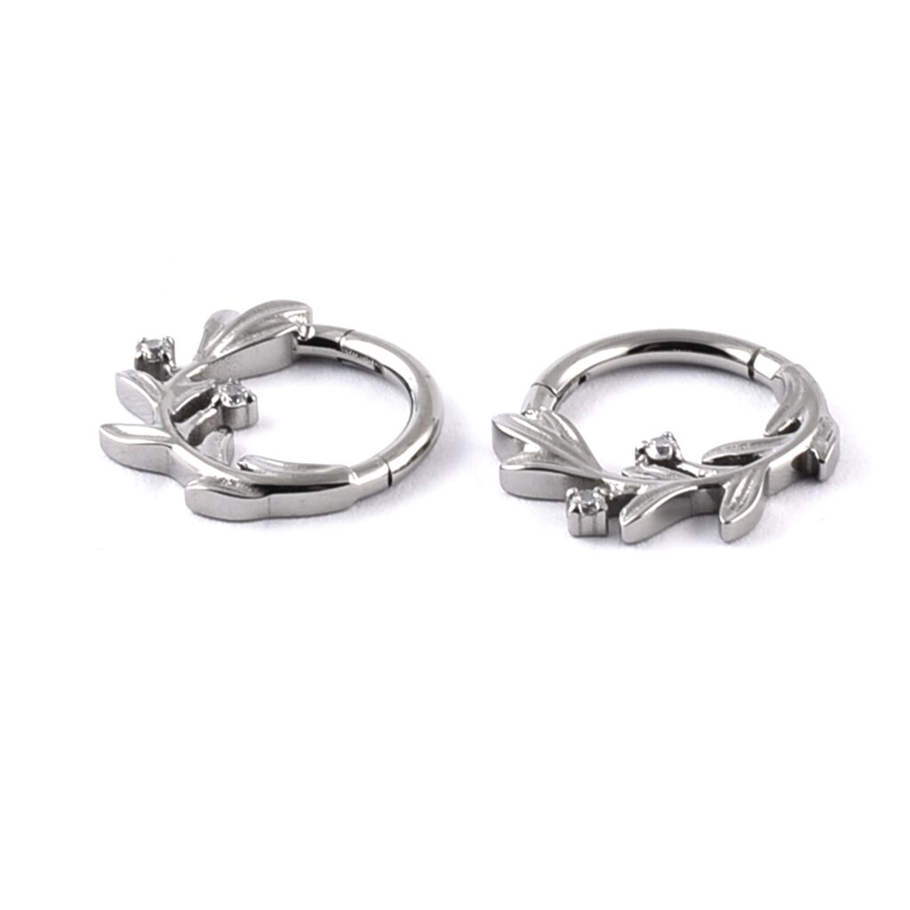 Titanium Hinged Floral Segment ring withgems
