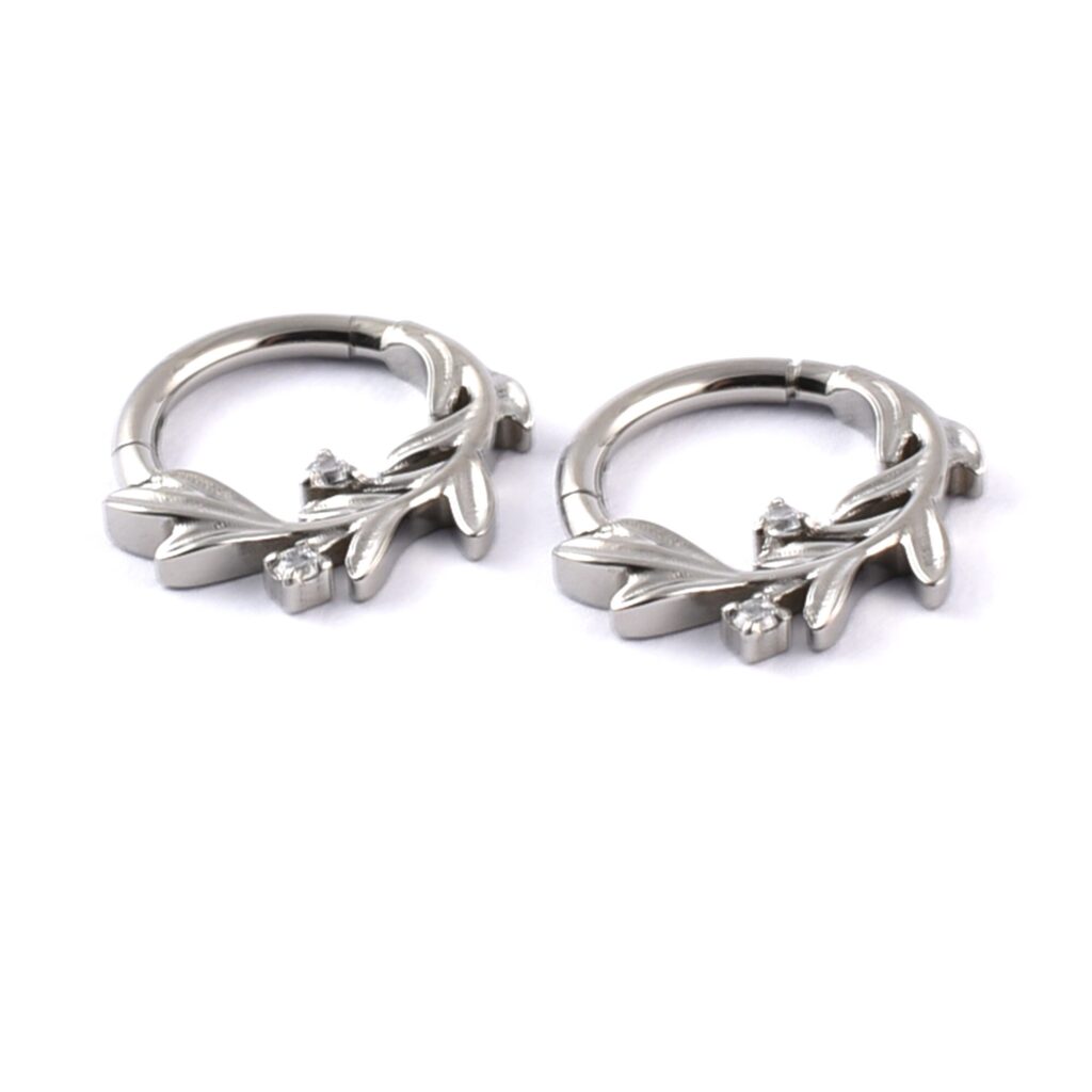 Titanium Hinged Floral Segment ring withgems