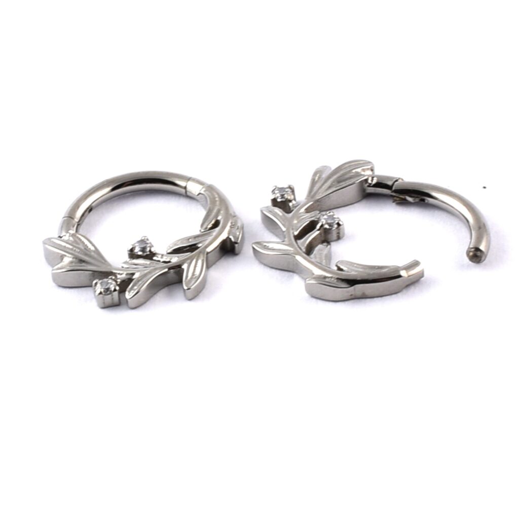 Titanium Hinged Floral Segment ring withgems