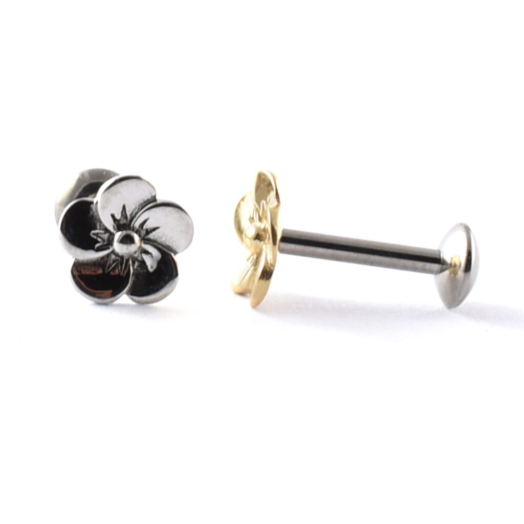 Titanium Labret with Pansy Flower